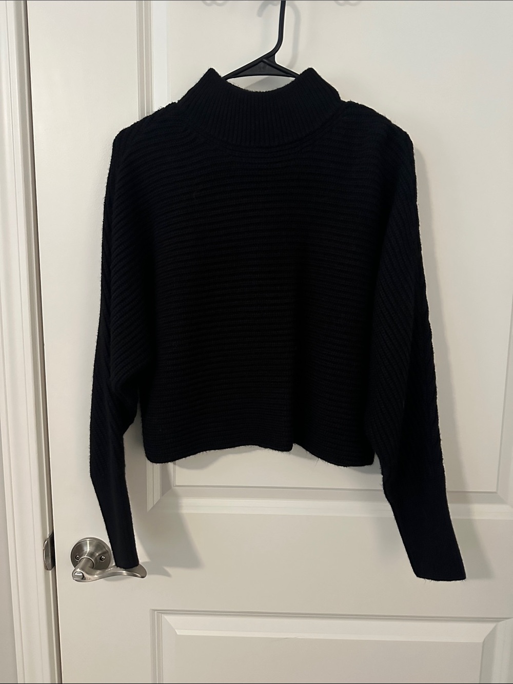 Gianni Bini Black Ribbed Cropped Turtleneck Sweater